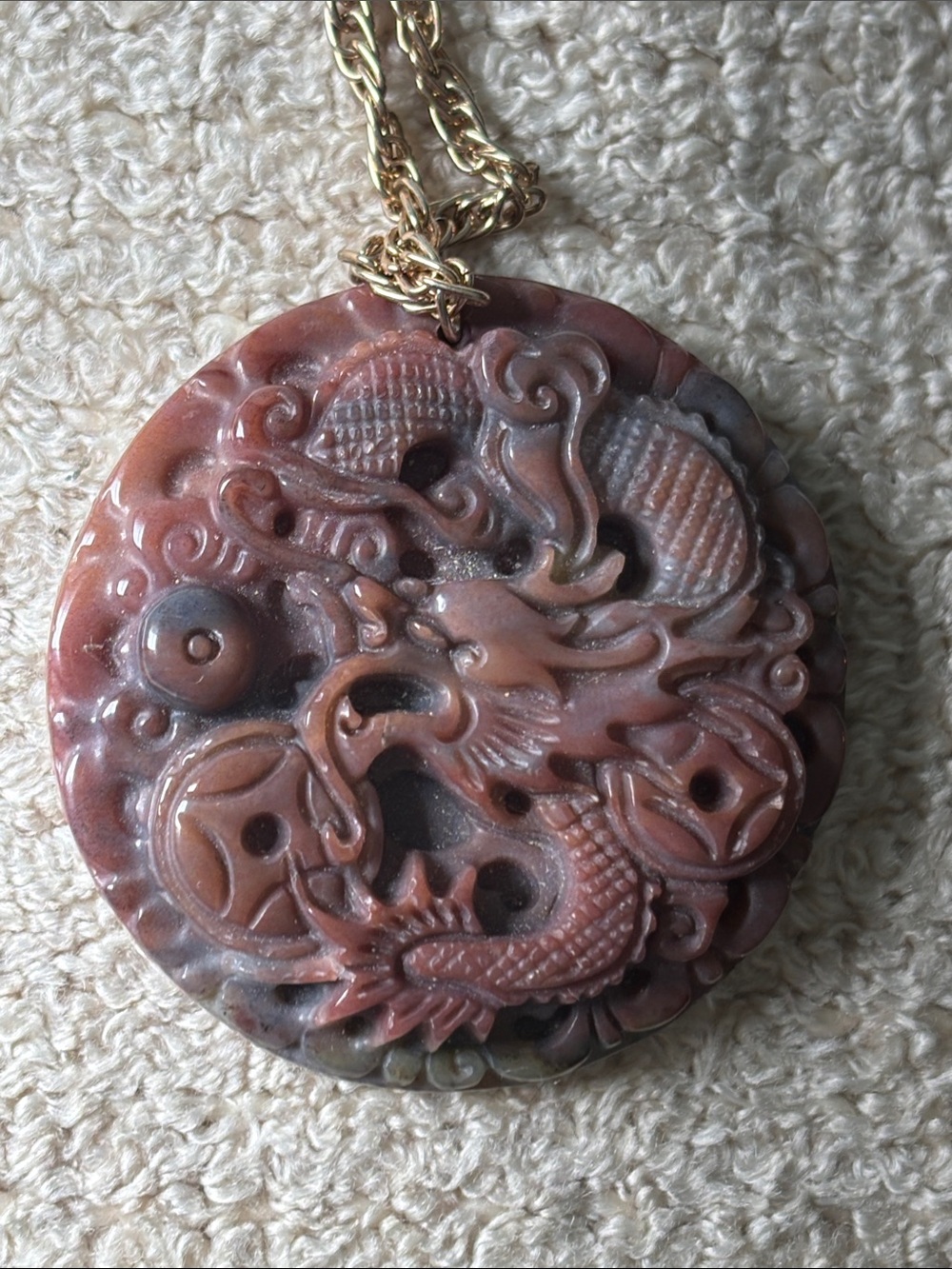 🔴Band New Artisan Carved Red Jade Dragon Pendant Necklace 24 inches